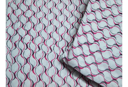 Block Print Cotton Hand Printed Fabric Soft Cotton by yard costume fabric Sewing Crafting Pink and Grey white background summer dress fabric