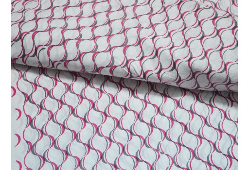 Block Print Cotton Hand Printed Fabric Soft Cotton by yard costume fabric Sewing Crafting Pink and Grey white background summer dress fabric