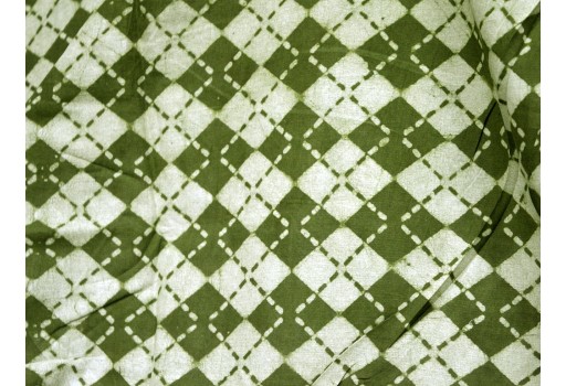 Block Printed Quilting Indian Cotton Fabric By The Yard Olive Green Boho Summer Dresses Hair Crafting Apparel Nursery Drapery Clothing Accessory Fabric