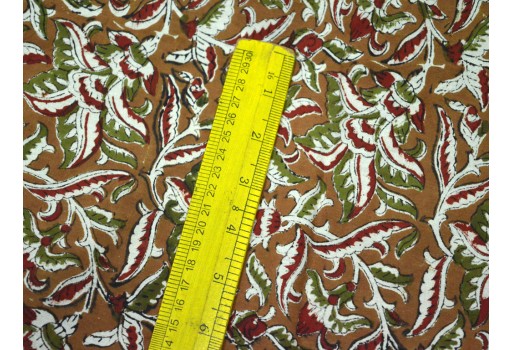 Summer Dresses Block floral Printed Indian brown Soft Cotton Fabric