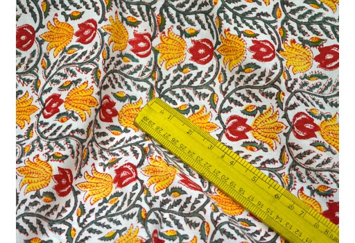 Indian Hand Stamped Cotton By The Yard Fabric Yardage Floral Home Décor Furnishing Soft Printed Summer Dresses Home Decor Curtains Drapery Fabric