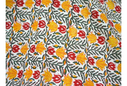 Indian Hand Stamped Cotton By The Yard Fabric Yardage Floral Home Décor Furnishing Soft Printed Summer Dresses Home Decor Curtains Drapery Fabric