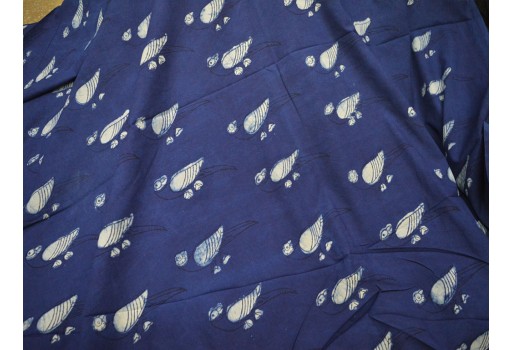 Parrot print floral Indigo blue quilting Indian hand block printed cotton fabric by yard sewing crafting drapes curtains summer women kids apparel skirts kaftans hand bags fabric