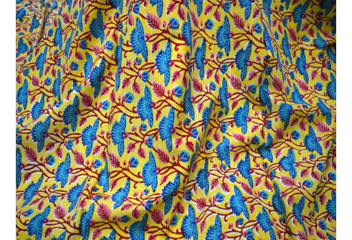 Yellow color Indian Hand Block Print Soft Cotton Fabric by yard Costume Summer dresses floral fabric Quilting Sewing Drapery Apparel Nursery