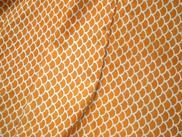 Pure Cotton Fabric in Mustard Yellow and White Color Block Printed 