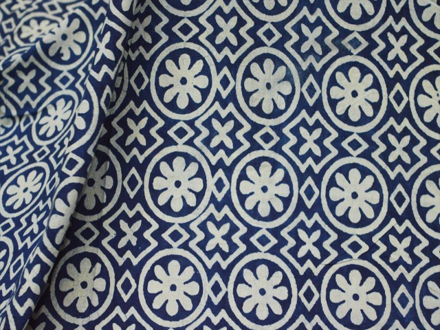 Indigo blue hand block printed quilting cotton fabric by yard sewing crafting drapes curtains summer wear kids women dresses apparel fabric for bags home décor clutches making