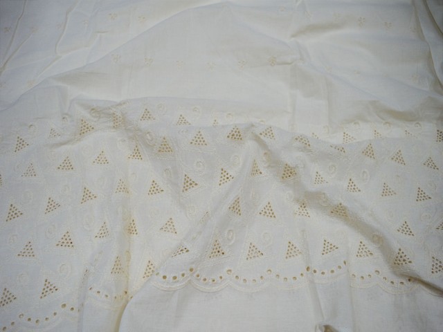 Indian dye-able cotton by the yard fabric sewing floral summer dresses ivory embroidered eyelet for making palazzo pants kurta fabric
