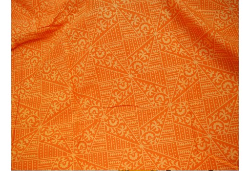 Orange block print indian cotton by the yard fabric sewing bohemian hand block printed fabric summer dresses handloom kurta cushion covers home furnishing curtain fabric drapery