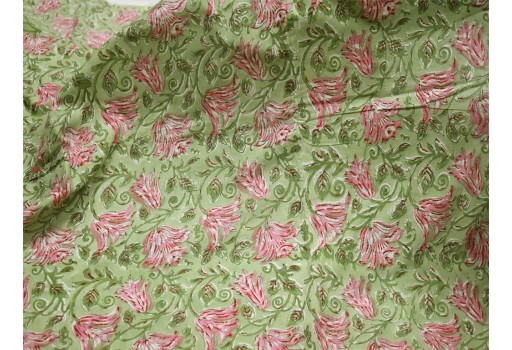 Green home decor block printed indian floral pattern soft cotton fabric by the yard costume sewing crafting apparel nursery drapery fabrics