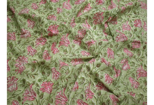 Green home decor block printed indian floral pattern soft cotton fabric by the yard costume sewing crafting apparel nursery drapery fabrics