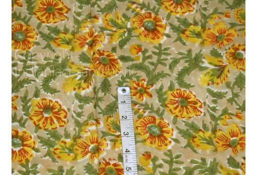 Yellow Indian Hand Block Printed Soft Cotton Fabric by the yard Sewing Quilting Dress Tiers Runners Napkins Summer Women Kid Nighties making