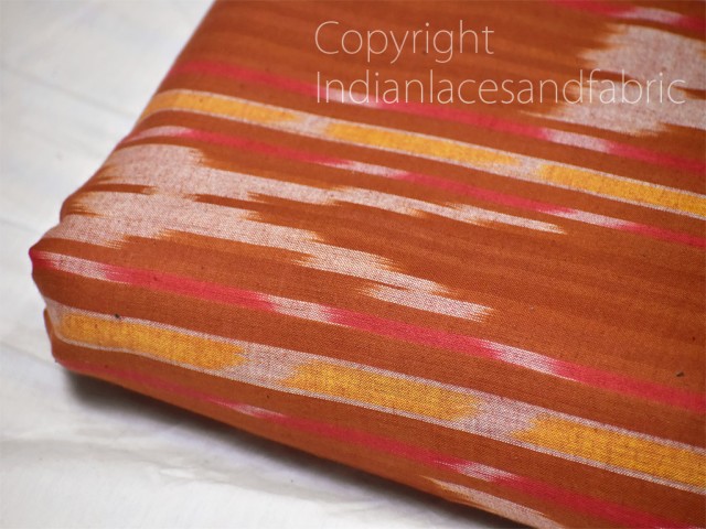 Brown Ikat Cotton Fabric by the yard Indian Handloom Handwoven Quilting Sewing Crafting Summer Dress Cushions Pillows Cover Apparel Fabric