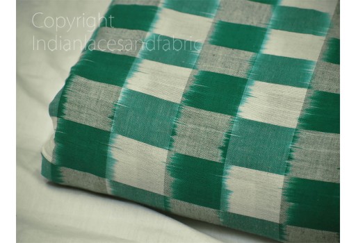 Green Ikat Fabric sold by the yard Handloom Upholstery Fabric Cotton Yardage Double Ikat Home Decor Bedcovers Tablecloth Draperies Cushions
