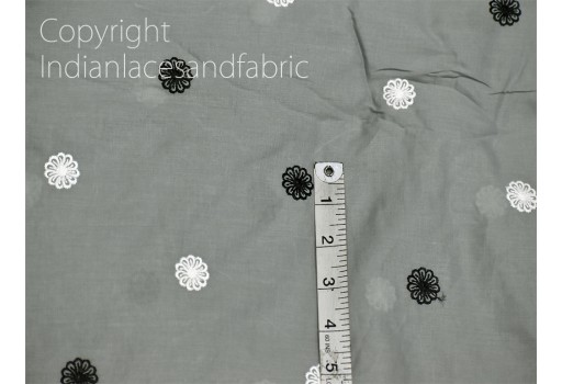 1.5 Meter Indian Grey Embroidered Cotton Fabric Embroidery Sewing Quilting Crafting Nursery Drapery Kids Summer Dress Costumes