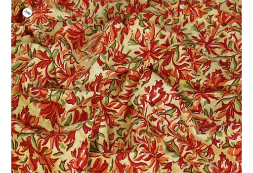 Red yellow floral Indian hand printed cotton fabric by the yard women dress material quilting sewing crafting drapery apparel baby nursery home décor table runner summer kurta fabric