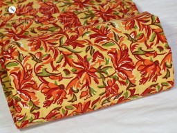 Red yellow floral Indian hand printed cotton fabric by the yard women dress material quilting sewing crafting drapery apparel baby nursery home décor table runner summer kurta fabric