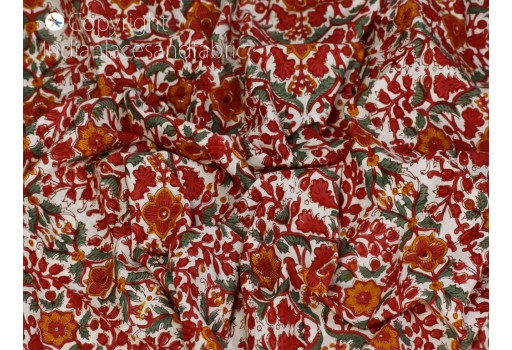 Indian red floral hand block printed cotton fabric by the yard women dress material quilting sewing crafting drapery apparel baby nursery home décor cushion cover fabric