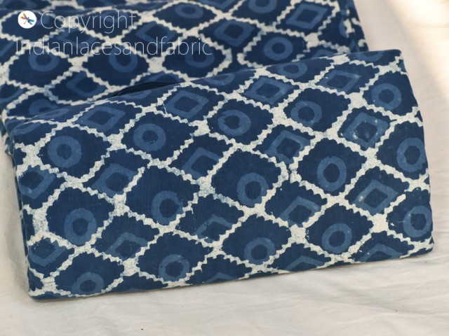 Indian block printed indigo blue quilting cotton fabric sold by yard sewing crafting curtains summer women girls dresses apparel table cloth clutches home décor fabric