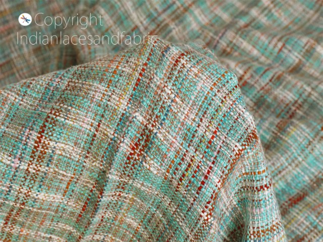 Multi Color Indian tweed woven wool blend fabric sold by the yard textile designers home decor bed covers diy crafting coat dress cushions cover mat shrugs making fabric