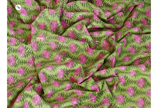 Green Indian quilting block printed soft cotton fabric yardage summer dresses shorts kids sleepwear pajamas sewing crafting kitchen curtains cushion cover shrugs making fabric