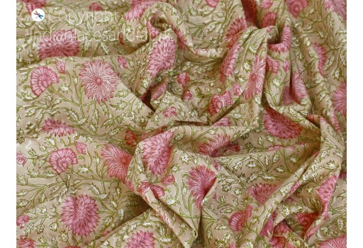 Pink Indian hand block printed soft cotton fabric by the yard bohemian dresses crafting curtains summer women kids nighties sewing quilting cushion cover shrugs making fabric