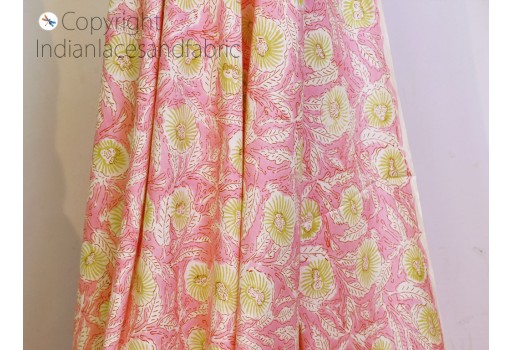 Indian pink block stamp print soft cotton by yard fabric pajamas sewing craft quilting kitchen curtain summer dress shorts kids home décor baby cloths drapery cushions fabric