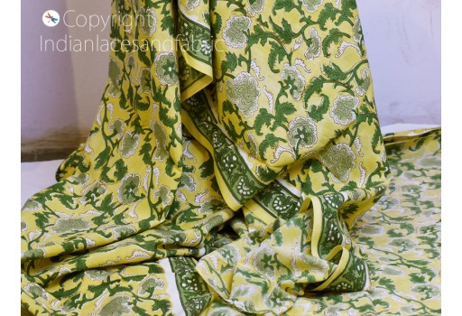 Indian green block print soft cotton fabric by yard hand stamped costume summer dresses kids sewing crafting home decor curtains drapery clutches cushion cover baby cloths fabric