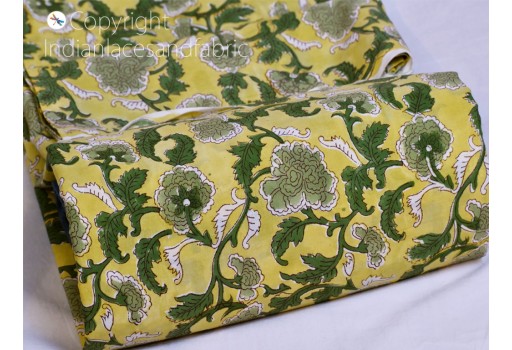 Indian green block print soft cotton fabric by yard hand stamped costume summer dresses kids sewing crafting home decor curtains drapery clutches cushion cover baby cloths fabric
