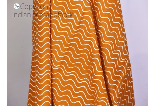 Yellow Indian hand stamp block printed soft cotton fabric by the yard quilting nursery curtains summer dresses women kids shorts apparels baby cloths home décor hair binding fabric