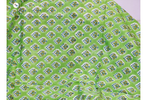 Indian green block stamp print soft cotton by yard fabric pajamas sewing craft quilting kitchen curtain summer dress shorts kids home décor cushion cover clutches baby cloths fabric