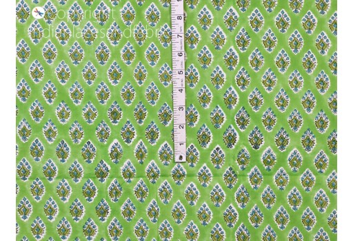 Indian green block stamp print soft cotton by yard fabric pajamas sewing craft quilting kitchen curtain summer dress shorts kids home décor cushion cover clutches baby cloths fabric