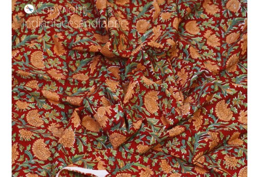 Indian red hand block printed sewing soft cotton fabric by the yard home furnishing quilting sewing crafting drapery apparel baby nursery kids cloths cushion covers making fabric