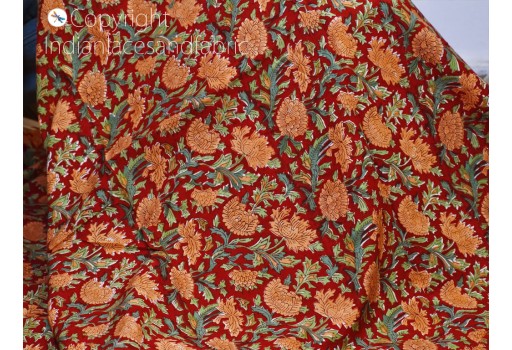 Indian red hand block printed sewing soft cotton fabric by the yard home furnishing quilting sewing crafting drapery apparel baby nursery kids cloths cushion covers making fabric
