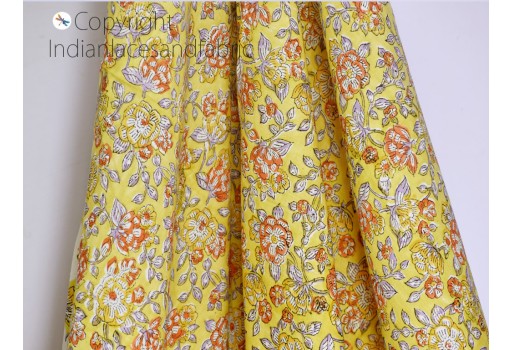 Indian yellow block printed soft fabric by yard home décor drapery curtain quilting hand stamped sewing crafting women kids summer dresses kitchen curtains table runner fabric