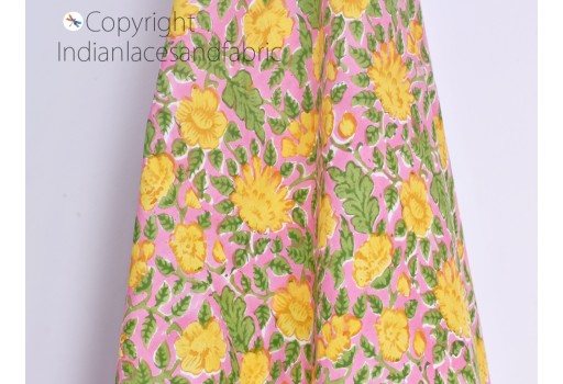 Indian yellow sewing soft cotton fabric by the yard hand block printed quilting dress making crafting curtains summer women kids nighties costumes baby cloths making fabric