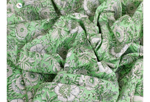 Indian mint green quilting hand print cotton fabric yardage stamped soft summer dress for kids sewing crafting maternity apparel nightgown baby cloths clutches cushions fabric