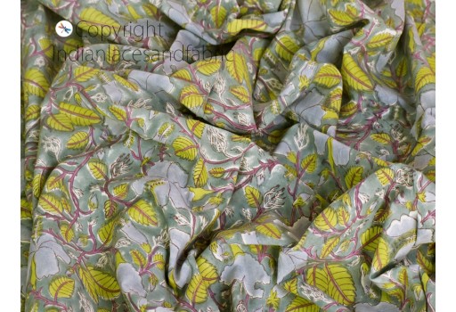 Indian grey floral hand block printed cotton fabric by the yard women dress material quilting sewing accessories hair crafting drapery apparel baby nursery clutches making fabric