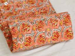 Indian peach hand block printed soft cotton fabric by the yard quilting crafting curtains summer dresses women kids nighties bohemian sewing accessories hair binding fabric