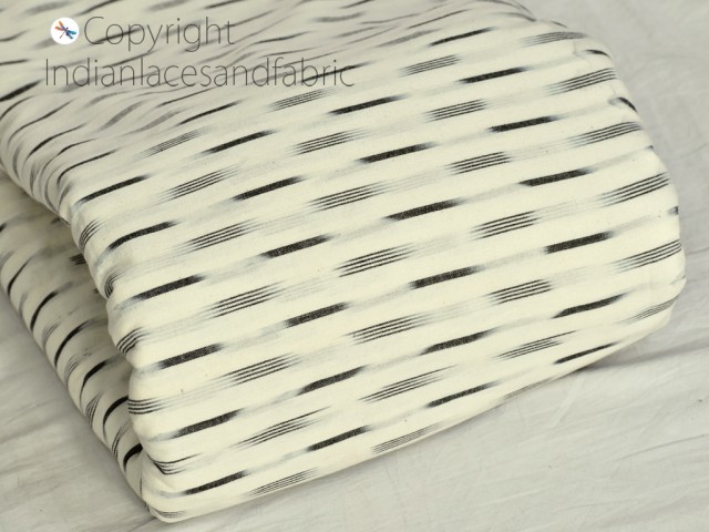 Ivory and black ikat fabric yardage handloom fabric cotton sold by yard ikat home décor bedcovers tablecloth drapery pillowcases summer dresses cushion cover kitchen curtains fabric