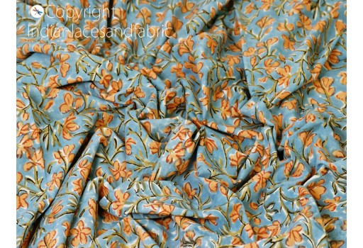 Powder blue Indian hand block printed dressmaking sewing soft cotton fabric by the yard quilting crafting curtains summer women kids apparels baby nursery cloths curtains clutches fabric