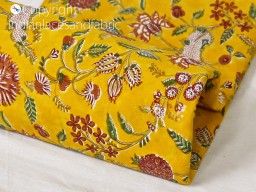 Indian yellow hand block print soft cotton fabric by the yard quilting hair crafting curtains summer dresses women kids nighties bohemian sewing accessories curtains fabric