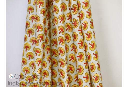 Indian yellow block printed cotton fabric by the yard quilting costume summer dresses women kids sewing hair crafting clothing apparel material baby cloths scarf making fabric