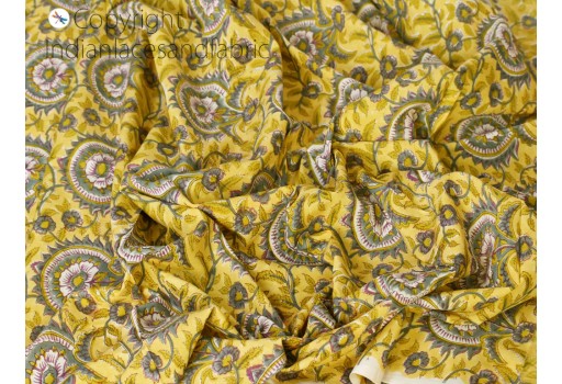 Indian yellow hand block printed quilting cotton fabric by the yard sewing accessories hair crafting pillowcase napkin summer women kids night dresses baby cloths making fabric