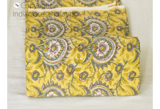 Indian yellow hand block printed quilting cotton fabric by the yard sewing accessories hair crafting pillowcase napkin summer women kids night dresses baby cloths making fabric