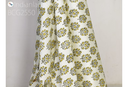 Yellow floral block stamp print Indian soft cotton by yard fabric pajamas sewing craft quilting kitchen curtain summer dress shorts kids sleepwear cushion cover clothing accessories boho costume