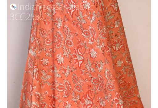 Floral peach Indian soft cotton fabric by the yard hand block bohemian printed quilting dress making sewing crafting curtains summer women nighties pajamas sleepwear clutches