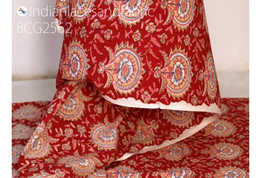 Indian red floral hand block printed dress making sewing soft cotton fabric by the yard quilting crafting curtains summer women kids apparels boho costume boutique material baby nursery