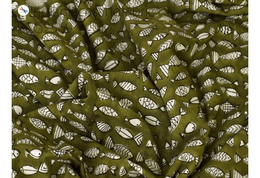 Indian fish bohemian block stamp print cotton fabric yardage pajamas sewing crafting quilting kitchen curtain summer dresses kids sleepwear clutches hair craft baby nursery