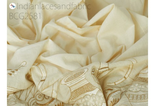 Indian dye able unbleached embroidered cotton fabric by the yard sewing ivory eyelet kids summer dresses crafting curtains skirts palazzo pants handcrafted dress material fabric