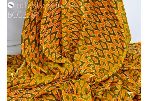 Indian homespun orange Ikat cotton fabric by yard handloom quilting sewing crafting women kids summer dresses cushions home decor draperies table runner pillowcases furnishing soft fabric